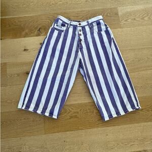 Cross Colours - Stripe Long Shorts in White & Purple